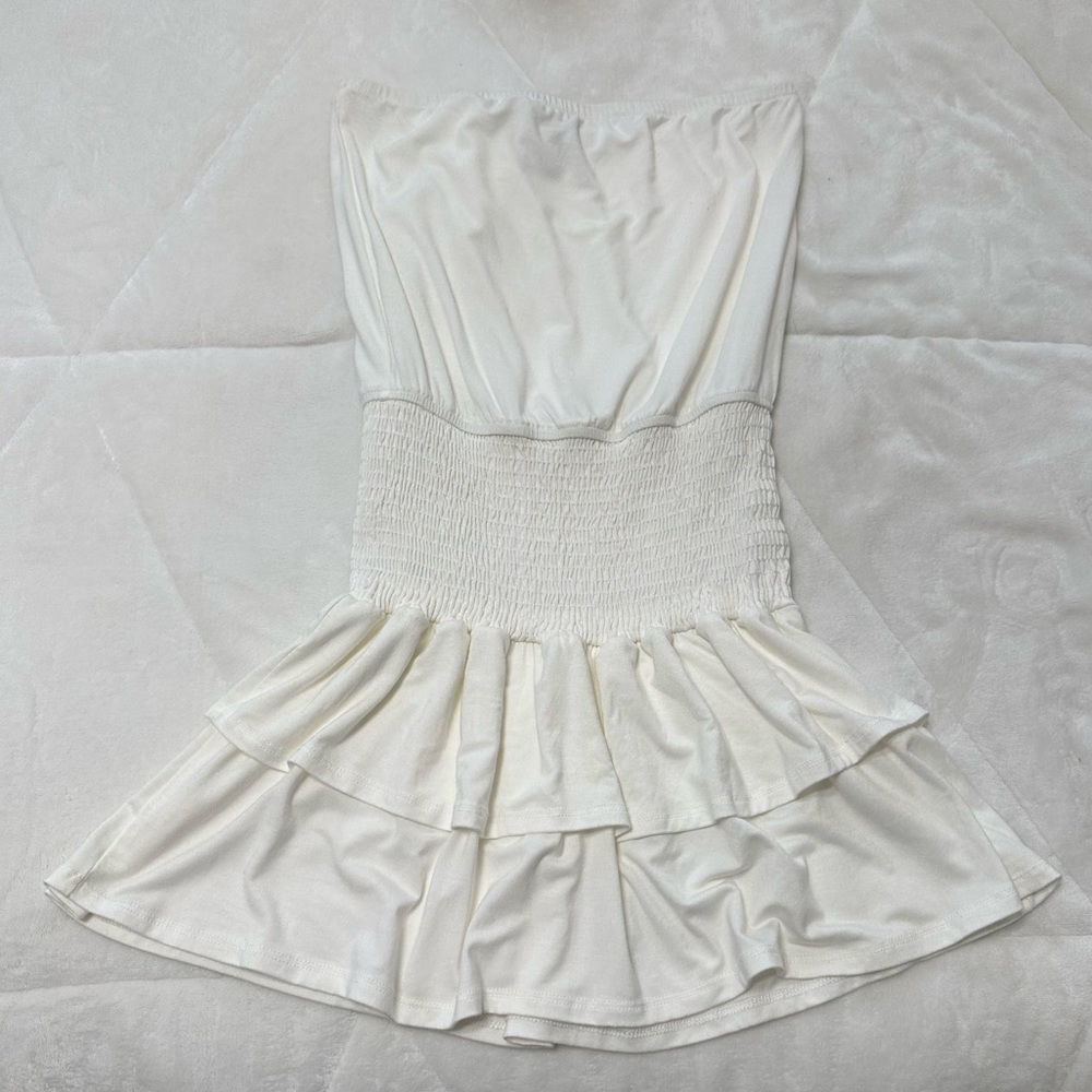 White, strapless, mini dress